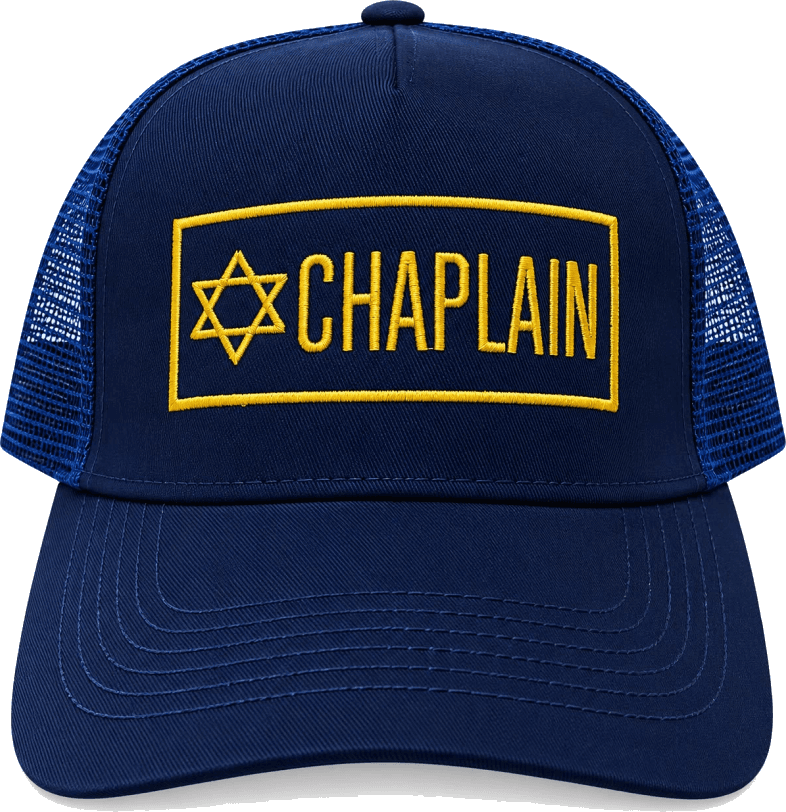 Gorra azul del capellán con el parche CHAPLAIN y la estrella de David bordados